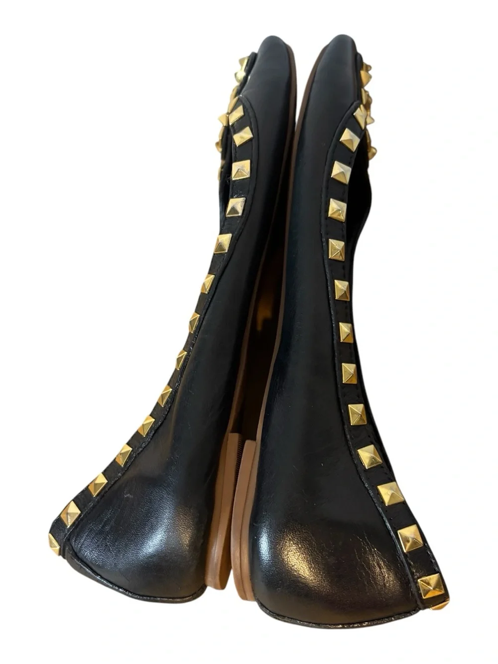 Tory Burch Studded Logo Ballet Flat Shoes Black Leather Size 8 M